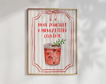 Christmas Cocktail Bar Cart Print: Retro Typography Wall Art (Digital Download)