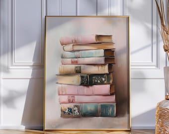 Stack of Books Painting: Trendy Bookworm Wall Art (Digital Print)