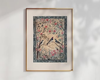 Vintage Birds Floral Print: Light Academia Tapestry Wall Art (Digital Download)