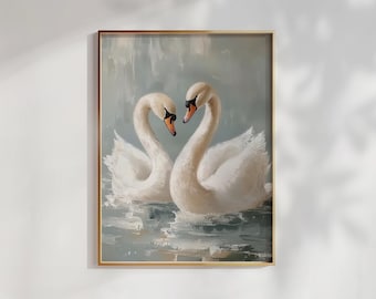 Vintage Swan Painting: Pastel Farmhouse Wall Art (Printable Digital Download)