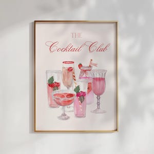 The Cocktail Club Print | Drinks Print | Bar Print | Trendy Wall Art | Bar Cart Art | Alcohol Poster | Printable Wall Art | Girly Pink Print