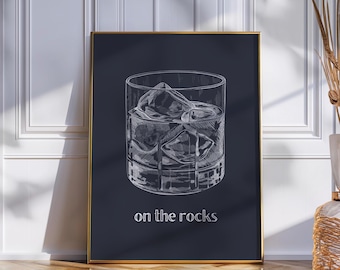 Whiskey On The Rocks Print: Bar Cart Art (Digital Download)