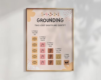 Grounding Technique Exercise Poster: Anxiety Management, Coping Skills (Digital Download)
