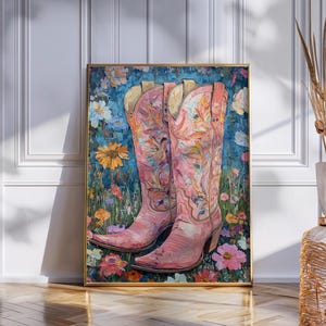Pink Cowgirl Boots Art Print: Retro Western Decor (Digital Download)