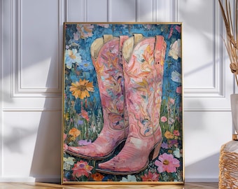 Pink Cowgirl Boots Art Print: Retro Western Decor (Digital Download)
