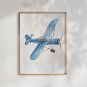 impression d&#39;avion vintage | Art mural biplan | Art mural de voyage imprimable | Décoration de voyage pour chambre d&#39;enfant | Décoration de chambre de garçon | Art mural bleu pour enfants | NUMÉRIQUE