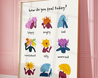 Emotions Chart Art Print: Retro Feelings Poster for Kids (Digital Download)