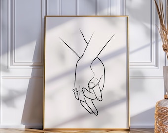 Grafika liniowa „Holding Hands”: minimalistyczny rysunek jednokreskowy (pobranie cyfrowe)