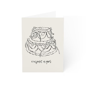 Je ne suis qu'une fille | Esthétique d'arc | Impression de gâteau avec des noeuds | Carte d'anniversaire coquette | d'anniversaire vintage | Carte noir et blanc
