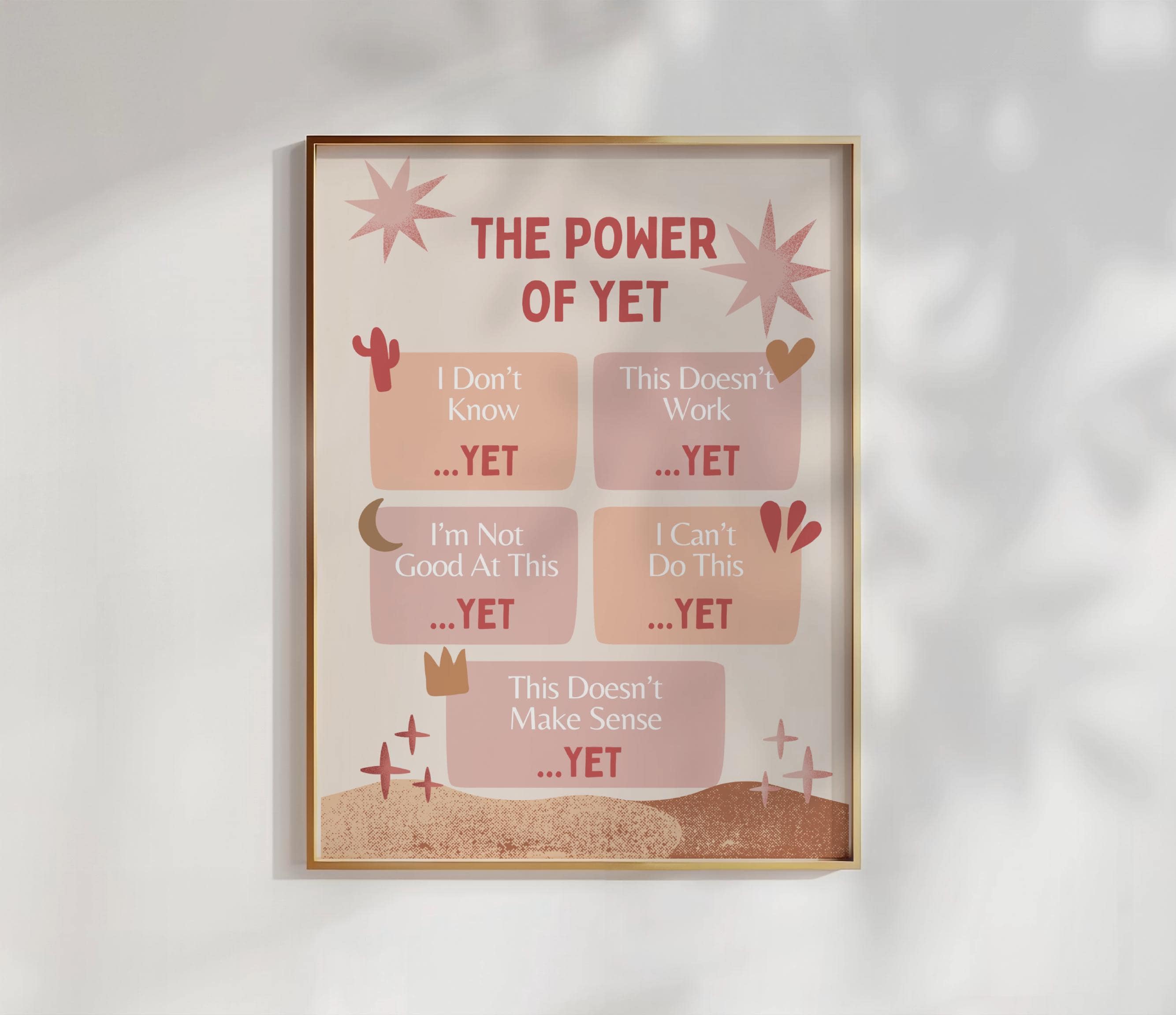 The Power of Yet Poster | Therapy Office Decor DBT Poster | Boho Classroom Growth Mindset Mental Health Poster | School Counselor Wall Art
