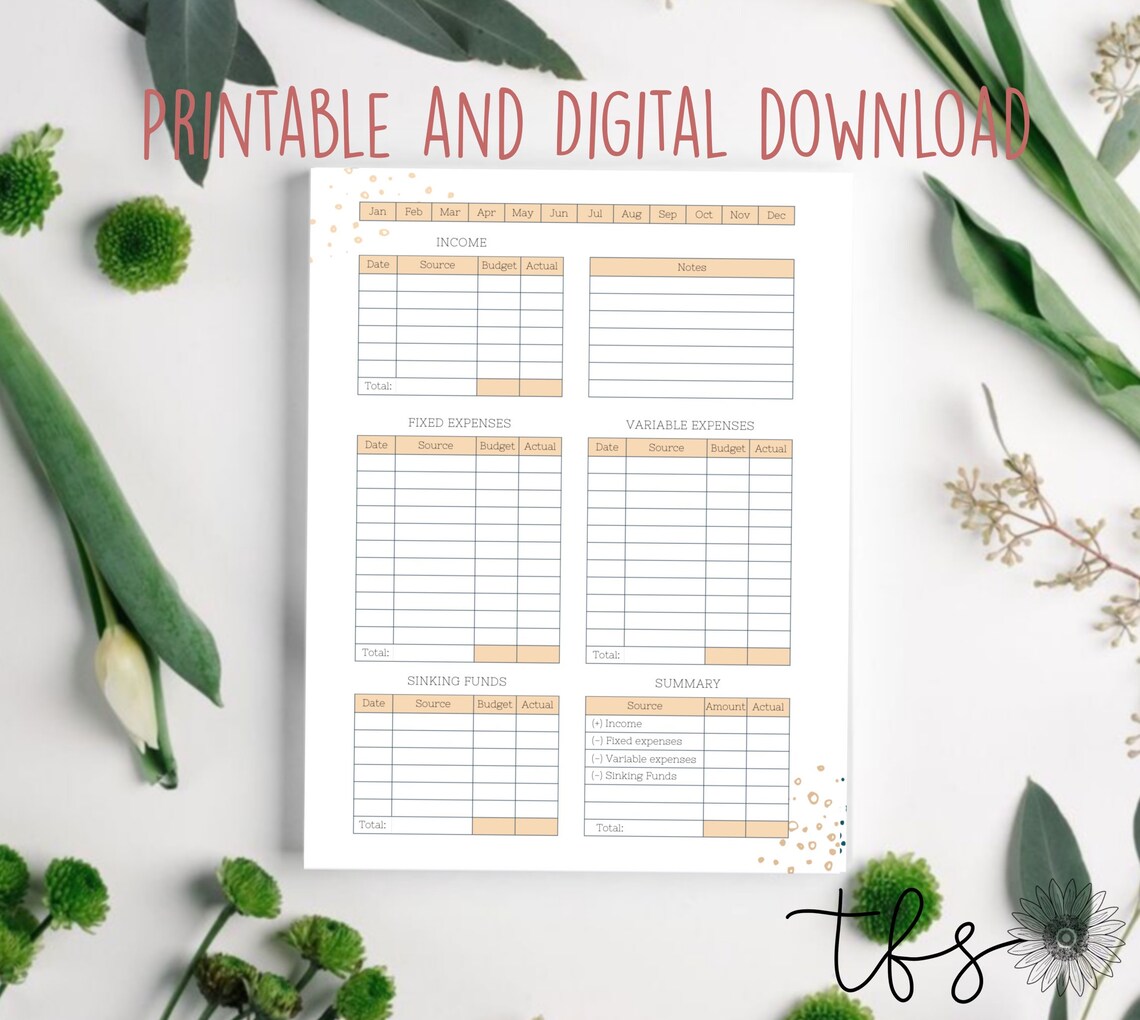 Monthly Budget Planner, Expense Tracker, Cute, Savings Tracker, Sinking ...