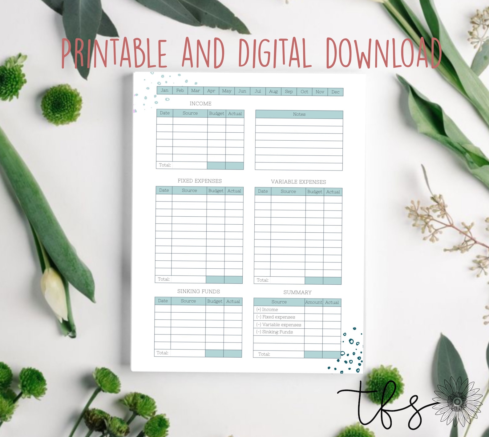 Monthly Budget Planner, Expense Tracker, Cute, Savings Tracker, Sinking ...