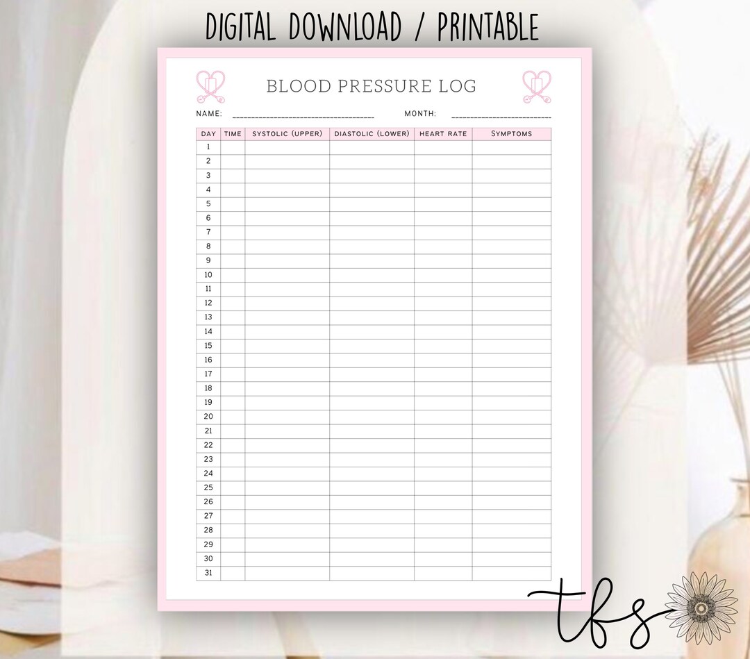 Blood Pressure Log, Tracker, Chronic Illness, BP Log, POTS BP Log