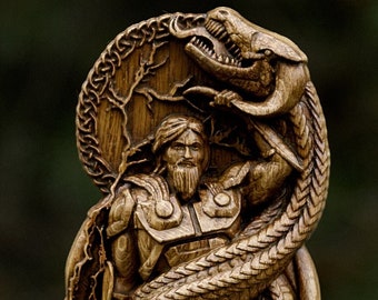 Thor God Viking God Wooden Carved Statue Pagan Paganism God Altar Sculpture