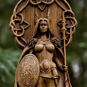 Freya God Viking God Wooden Carved Statue Freya Pagan Paganism God Altar Sculpture