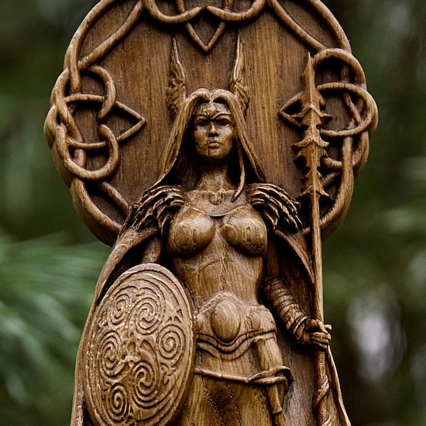 Freya Gott Wikinger Gott Holz geschnitzte Statue Freya Pagan Heidentum Gott Altar Skulptur
