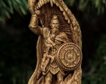 Vidarr, God viking, Wood carved Vidar statue, Vithar,  God Altar sculpture, Norse gods