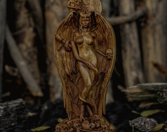 Ishtar statue, lilith statue, goddess statue, witch wood decor, pagan decor, wiccan altar, astarothn sumerian, wood carving