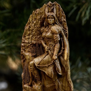 Hand-Carved Skadi Goddess Statue | Norse Pagan Altar Decor, Winter Goddess Sculpture, Spiritual Gift