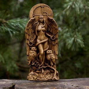 Handcrafted Oak Lilith Statue: Wiccan Pagan Decor image 1