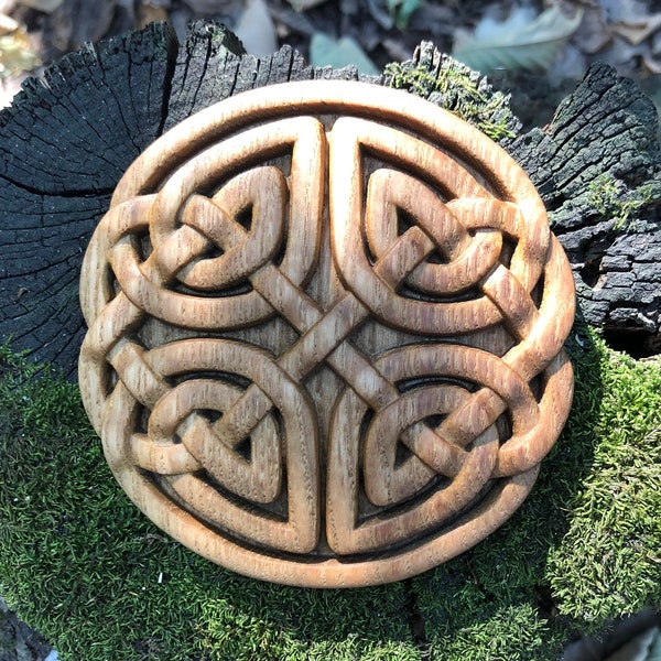 Handmade Wood Carved Celtic Knot Ornament: Natural Ash Wood Decor