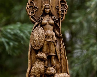 Handgeschnitzte Freya Göttin Statue | Nordischen Pagan Altar Dekoration, Wikinger Mythologie Skulptur, Spirituelles Geschenk