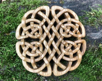Handmade Wood Carved Celtic Knot Ornament: Natural Ash Wood Decor