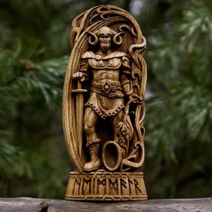 Hand-Carved Heimdall Statue | Norse Watchman of the Bifrost, Viking Pagan Altar Decor, Asatru Spiritual Gift