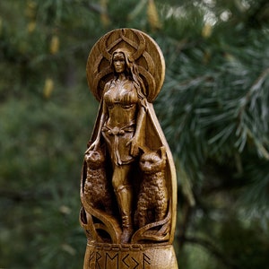 Freya God Viking God Wooden carved statue Freya Pagan Paganism God Altar Sculpture