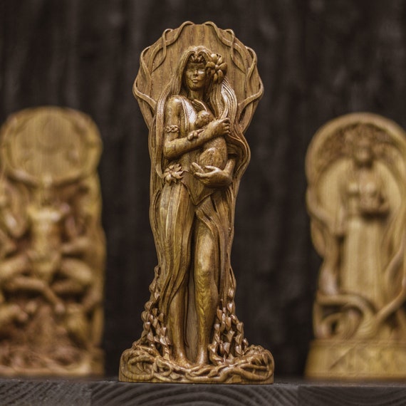 Goddess Ostara Handcrafted Wooden Statue - Embrace the Spring Equinox