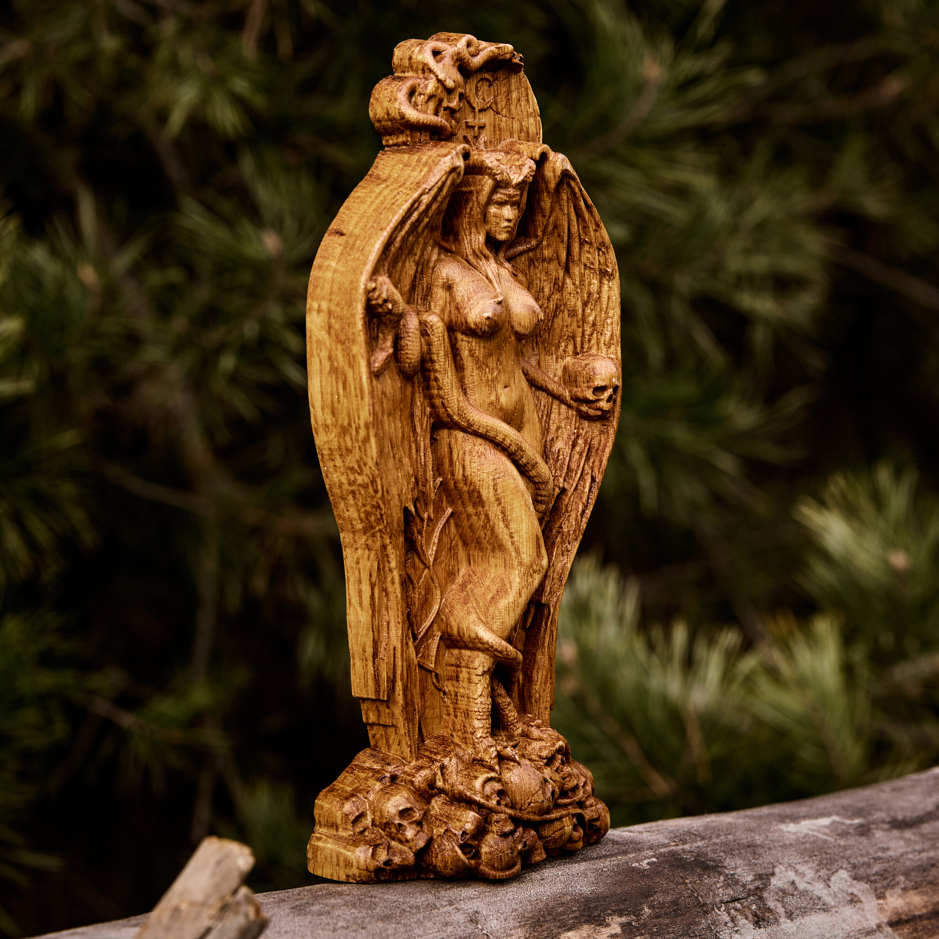 希少 Wooden sculpture Handmade Lilith Wooden Statue Carved From Natural Oak Wood - Etsy