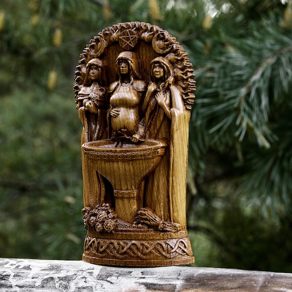 Bridget Statue - 9 Inch Wooden Sculpture Handcrafted Oak Celtic Goddess