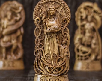 Frigga, God viking, Wood carved Frigg statue, Friga,  God Altar sculpture, Norse gods