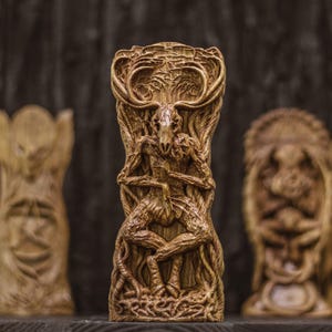 Hand-Carved Wendigo Forest Demon Statue | Cryptid Horror Decor, Pagan Altar Guardian, Gothic Wood Sculpture, Dark Fantasy Gift