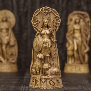 Freya God Viking God Wooden Carved Statue Freya Pagan Paganism God Altar Sculpture