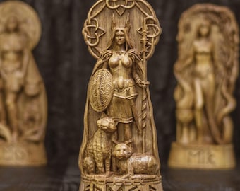 Freya God Viking God Wooden Carved Statue Freya Pagan Paganism God Altar Sculpture