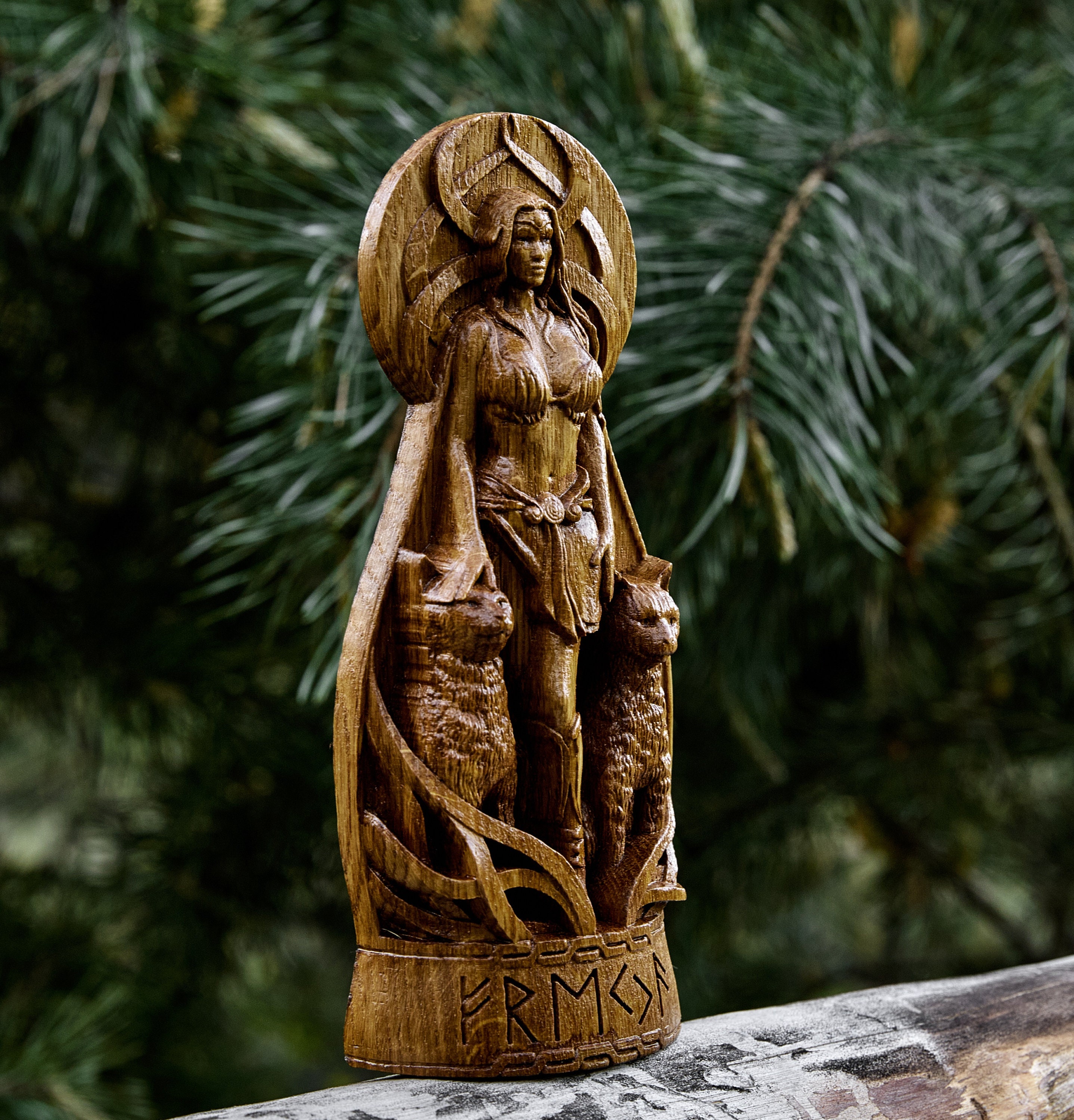 Freya God Viking God Wood Carved Freyja Statue Pagan Etsy