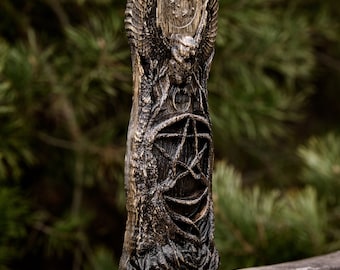 Estatua del búho de Hécate, diosa griega, escultura de altar pagano.