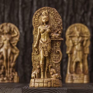 Hand-Carved Bastet Goddess Statue | Egyptian Cat Goddess of Protection, Fertility & Joy | Pagan Altar Decor, Wiccan Witchcraft Gift