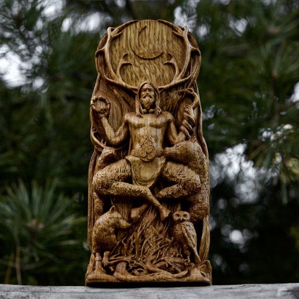 Cernunnos Cernun Dieu cornu en bois Dieu celtique Statue d'autel Dieu païen Druide wicca