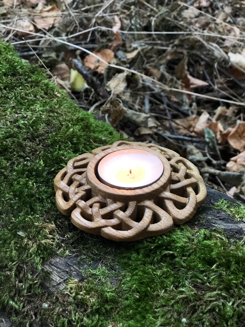 Wood Carved Candle Candle Holder Hand Carved Celtic Knot Etsy Denmark