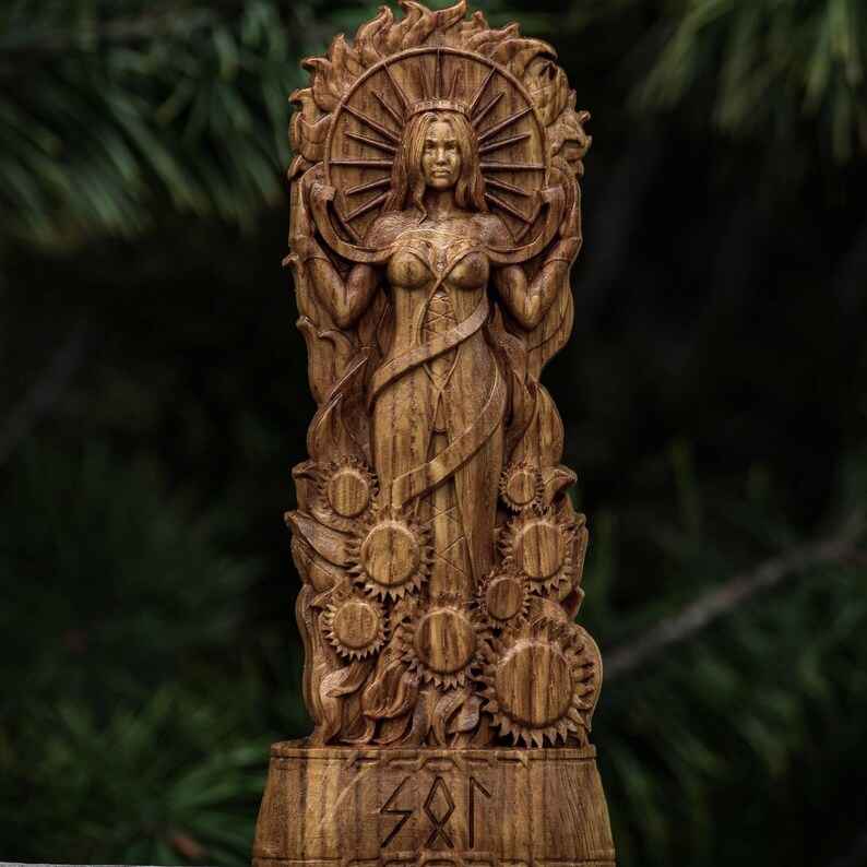 Ek Sunna-staty, nordisk hednisk gudinna-altareskulptur bild 7