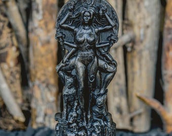 Handcrafted Oak Wood Hecate Statue: Greek Goddess of Magic, 9-Inch