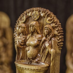 Hand-Carved Brigid Triple Goddess Statue , fertility goddess, pagan altar, Irish goddess, Celtic Pagan Altar Decor, Wiccan Witchcraft Gift