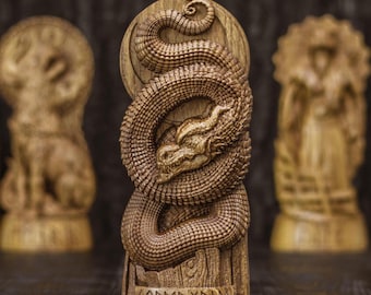 Carved Jormungandr Statue, Norse Pagan Altar Decor, Viking Mythology Sculpture, Spiritual Gift