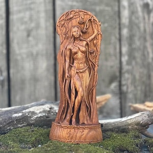 Sif – The Golden-Haired Norse Goddess: Hand-Carved 9&quot; Wooden Sculpture