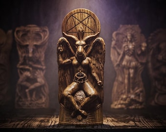 Hand-Carved Baphomet Statue | Altar Decor, Pagan Witchcraft, Esoteric Gift