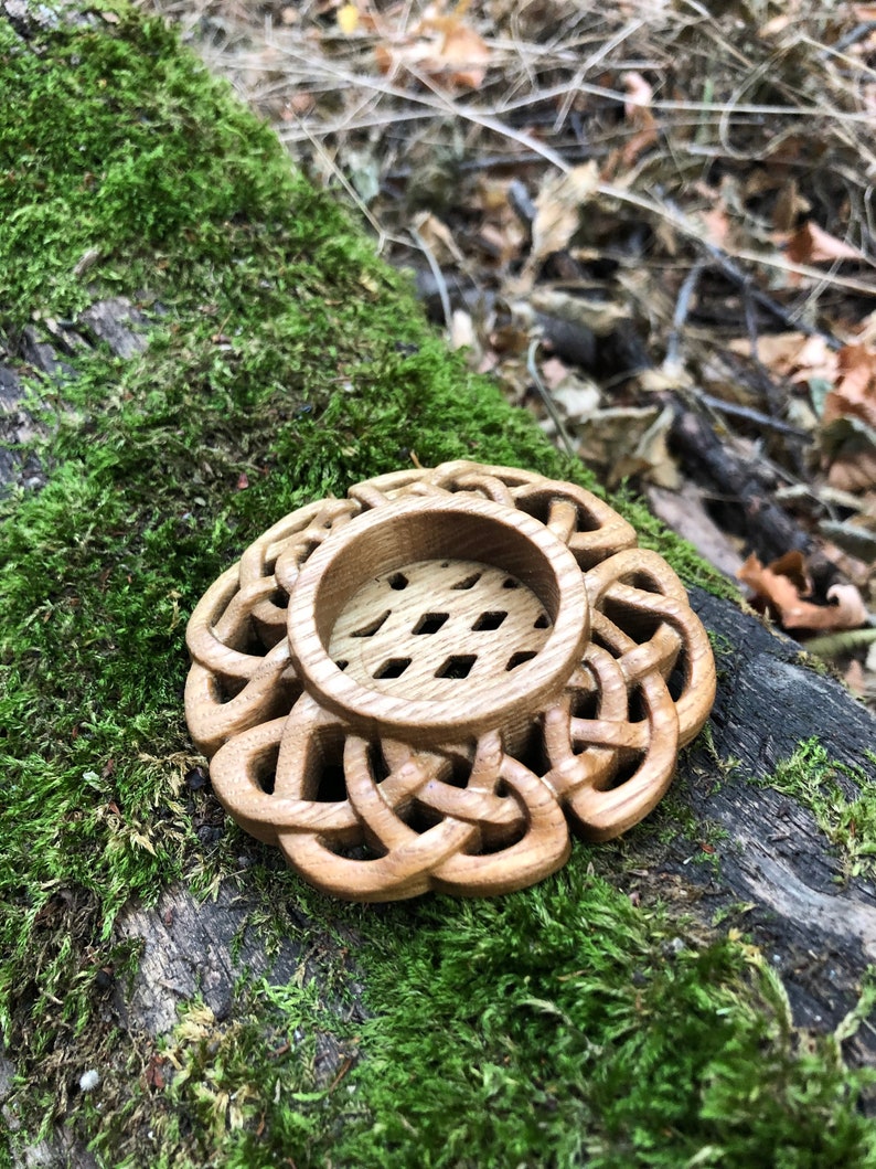Wood Carved Candle Candle Holder Hand Carved Celtic Knot Etsy