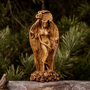 Lilith statue Handcrafted Wooden Statue of Goddess Lilith - Unleash the Power Within