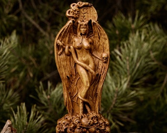 Lilith statue Handcrafted Wooden Statue of Goddess Lilith - Unleash the Power Within